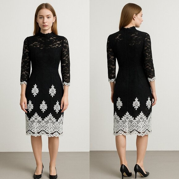 Alexis black white 3/4 sleeve lace dress size XS